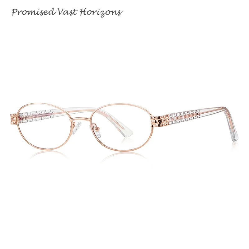 Anti-radiation Blue Glasses Gold Wire Wide Leg Oval Optical Frame Demi Color Pattern Rim Eyeglasses with Plano Demo Lens