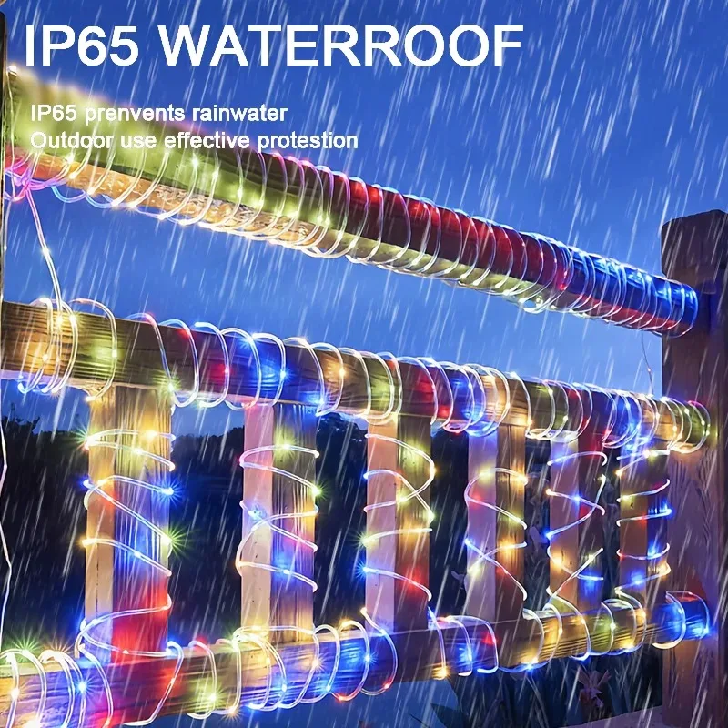 7m/12m/22m Solar Christmas Rope Light Outdoor Waterproof Xmas Garland Fairy Garden Decoration image 4