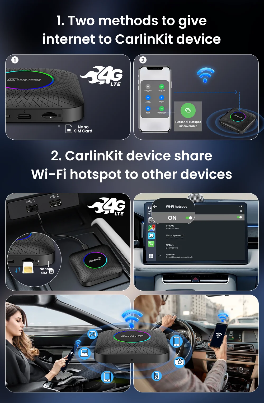 CarlinKit CarPlay Ai Box Android 13 SM6225 8 Cores 8G+128G Smart Android TV Box Wireless CarPlay Android Auto Support 512GB TF