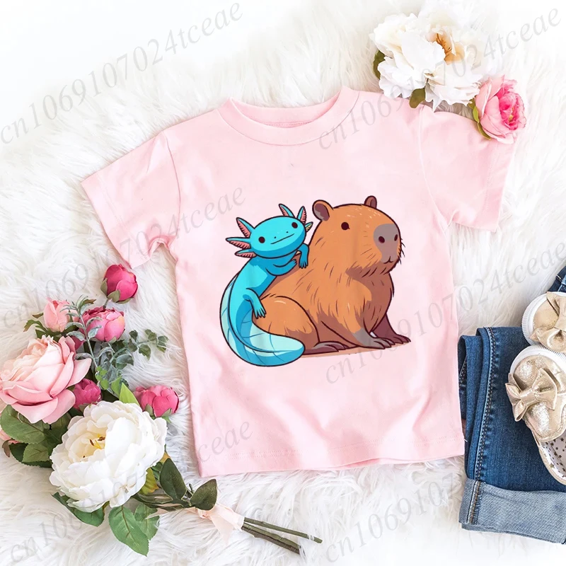 

Axolotl Kawaii T Shirt Kid Summer Fashion T Shirt Children Streetwear Boba Axolotl Anime Casual Child Clothing Bithday Tshirts