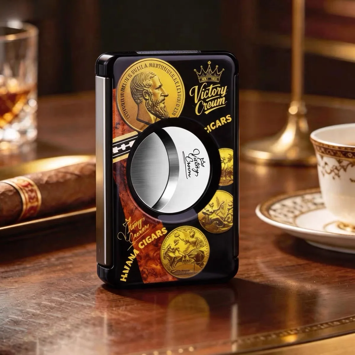 Cigar Cutter Sharp and Portable 3 in 1 Multi-functional Cigar Cutter Flat Cutter Stainless Steel Metal Cigar Holder and Punch