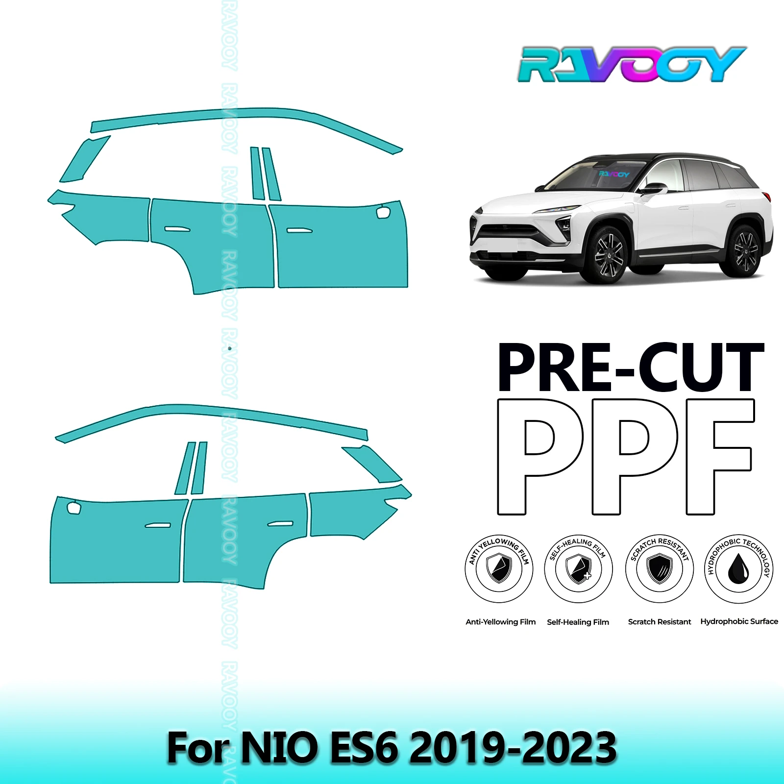 

For NIO ES6 2019-2023 8.5mil Clear Matte Pre-Cut PPF Door & A/B Pillar Kit TPU Paint Protection Film Set
