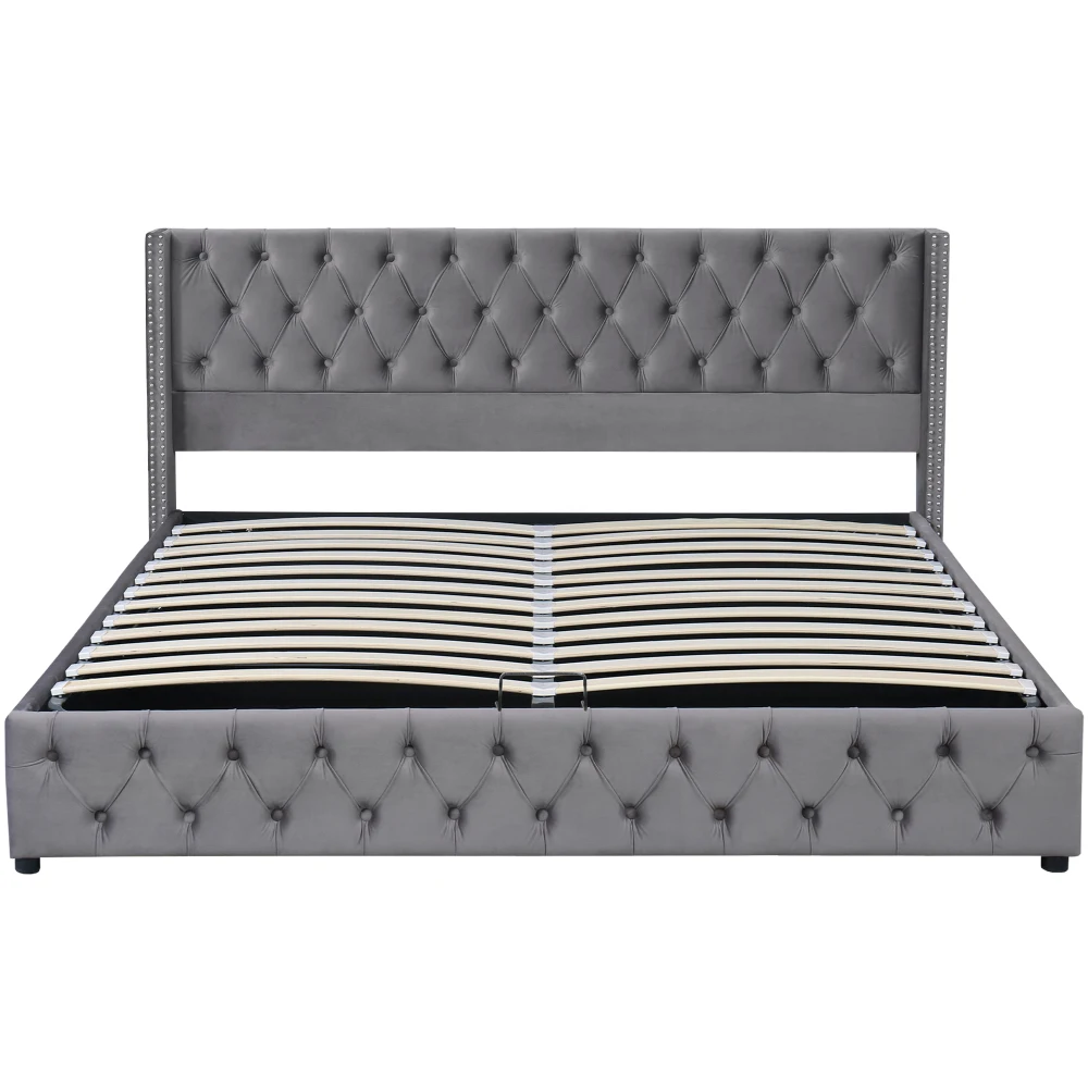 Gepolstertes Doppelbett aus schwarzem Samtflanell mit Nietenknopf und hydraulischem Stauraum (ohne Matratze), 160 x 200 cm oder 180 x 200 cm – Detail 14