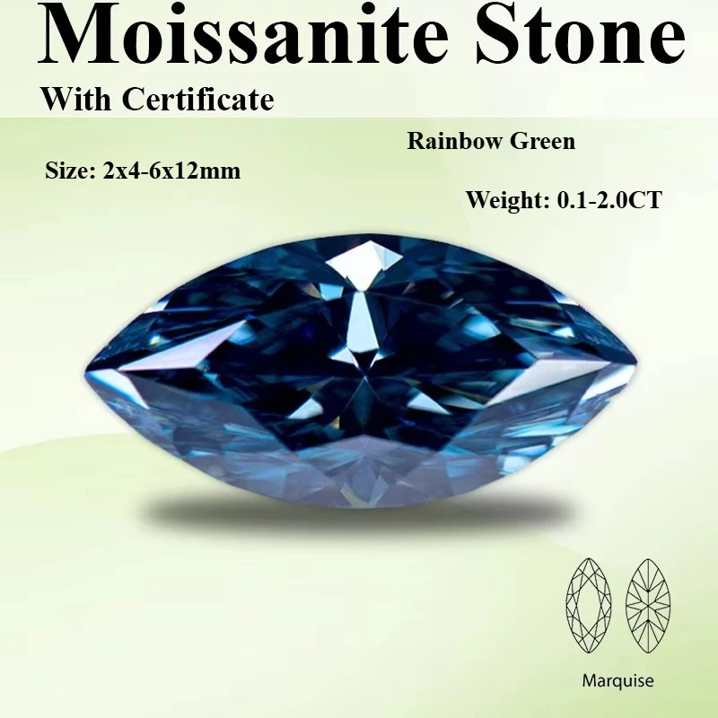 Moissanit-Edelstein, Marquise-Schliff, Regenbogen-Grün, für DIY-Anhänger, hochwertige Materialien für die Schmuckherstellung, kostenloser Versand.
