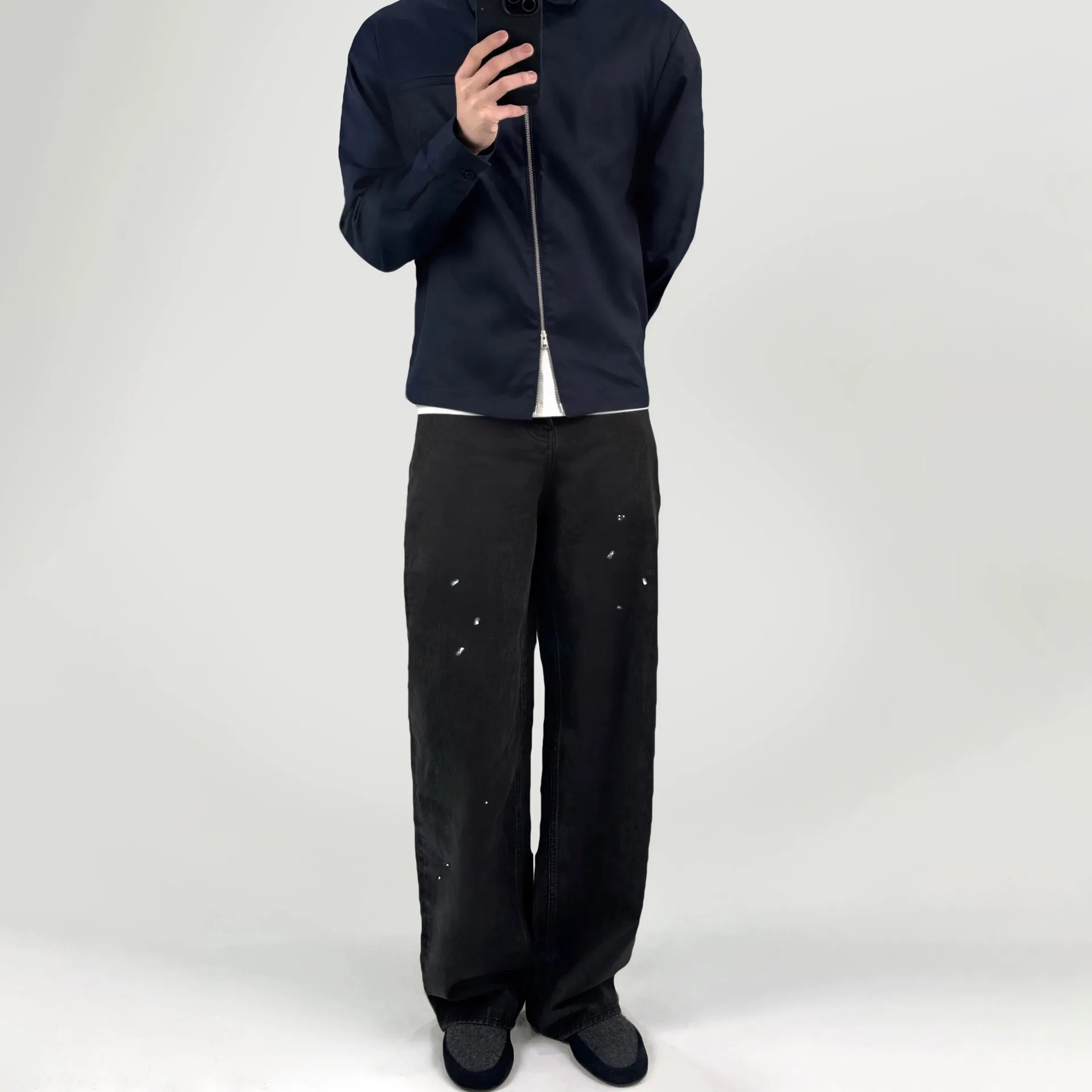 

Firmranch 25ss Pure Cotton Cleanfit Vibe Make Old Black Distressed Washed Straight Leg Jeans Loose Casual High Street Denim Pant