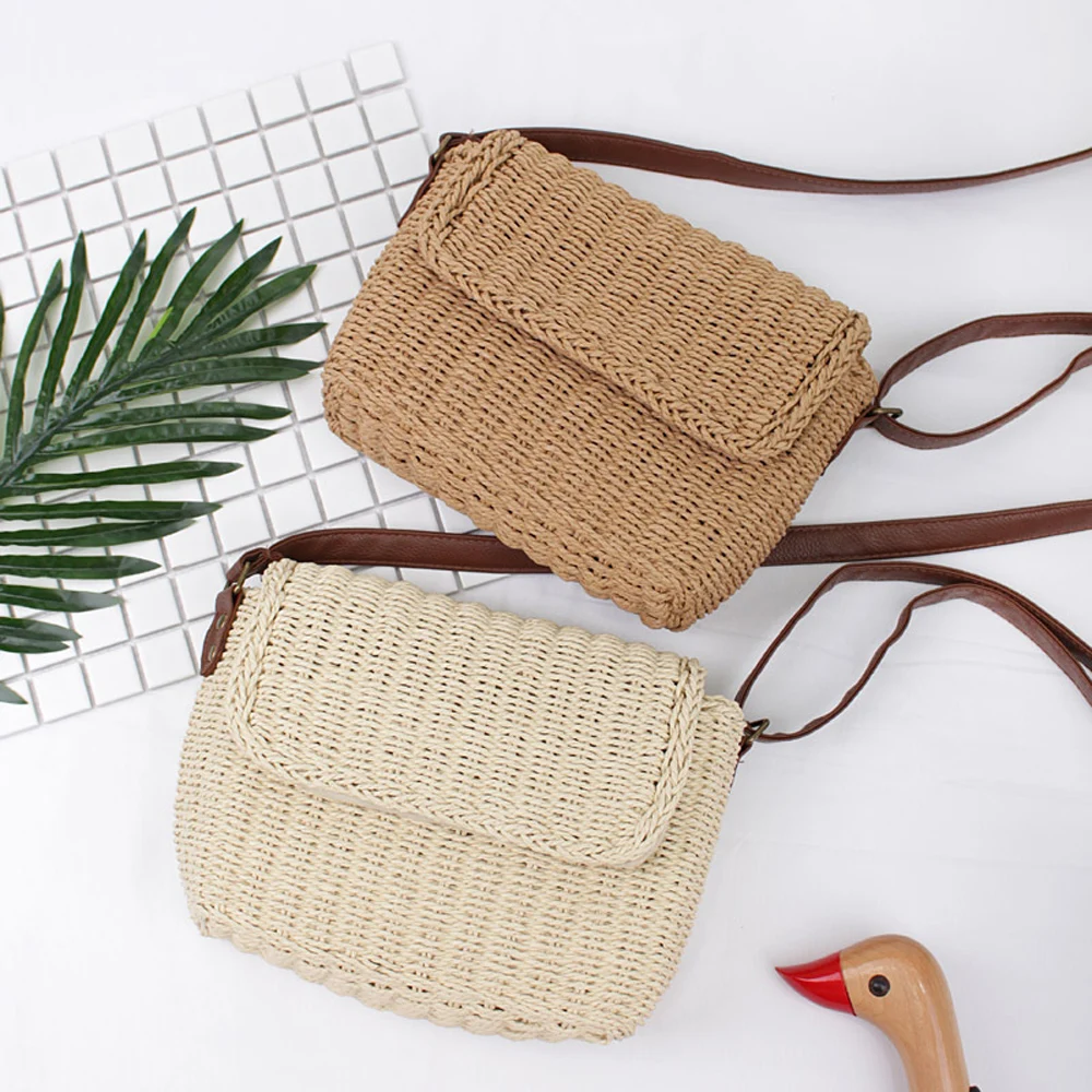 Elegante Summer Holiday Beach Crossbody Messenger Bag Raffia Straw Shoulder Bags Mão Tricô Bolsas Para As Mulheres