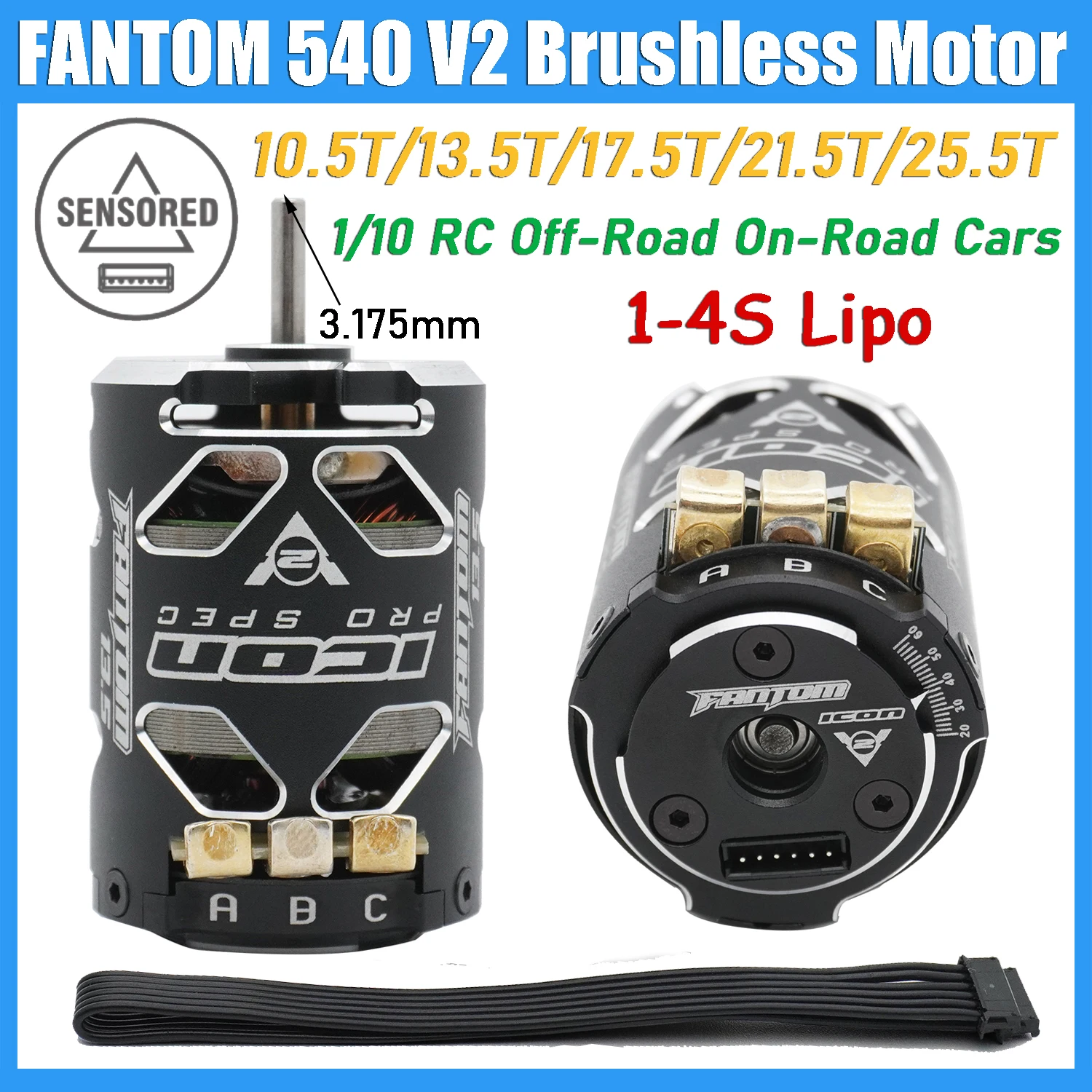 

FANTOM 540 V2 10,5 т/13,5 т/17,5 т/2,5 т/25,5 т сенсорный бесщеточный двигатель 3,175 вал для 1/10 RC Drift Racing внедорожные дорожные автомобили
