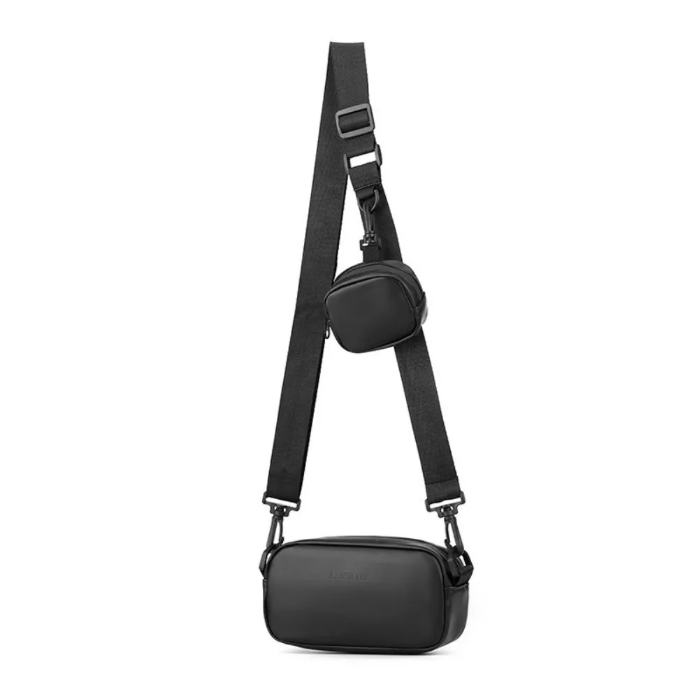 PU Leather Men's Phone Bag High-end Unisex Mobile Phone Chest Bags with Small Hanging Bag Square Black Crossbody Bag Outdoor