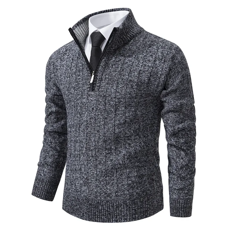 Chemise tricotée à manches longues pour hommes, nouvelle collection automne/hiver 2021, fleur torsadée, col demi-fermeture éclair, haut chaud polyvalent