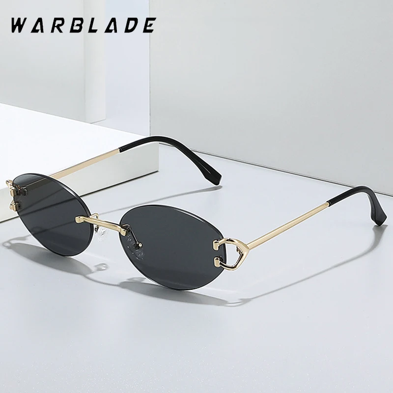 

New Luxury Brand Design Oval Sunglasses Men Rimless Metal Small Square Sun Glasses For Women Gradient Lens Outdoor Eyewear UV400