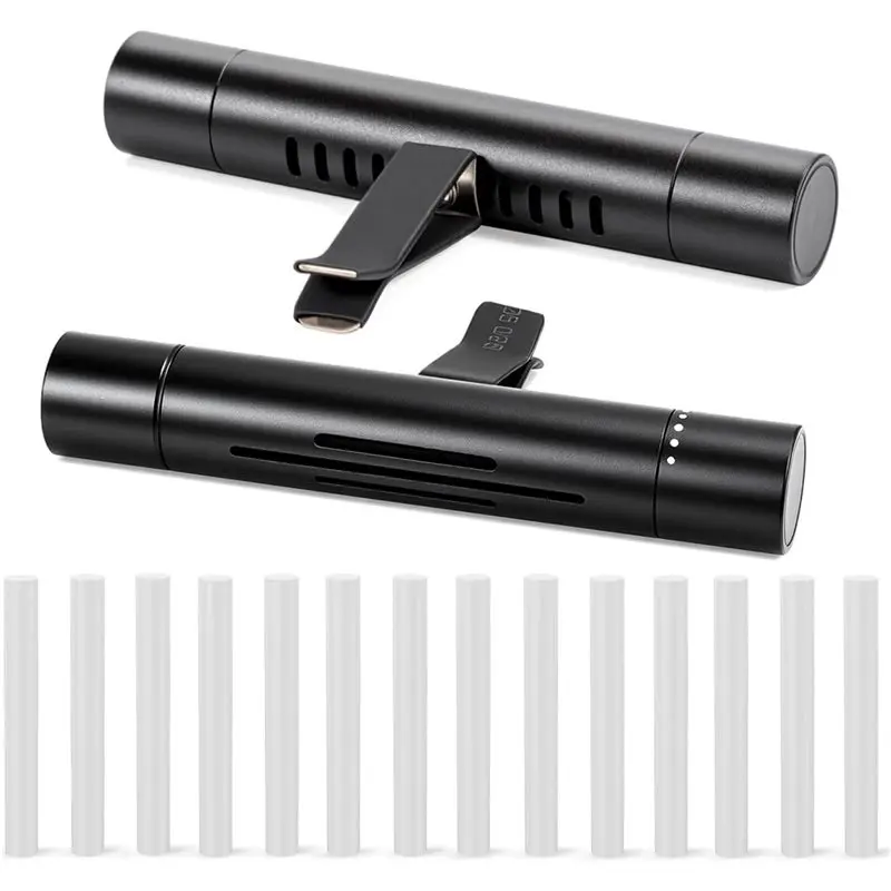 Deodorante per ambienti con 15 bastoncini di ricarica, clip di sfiato per diffusori di oli essenziali per auto da 2 pezzi per autoveicoli, diffusore di profumo di aromi