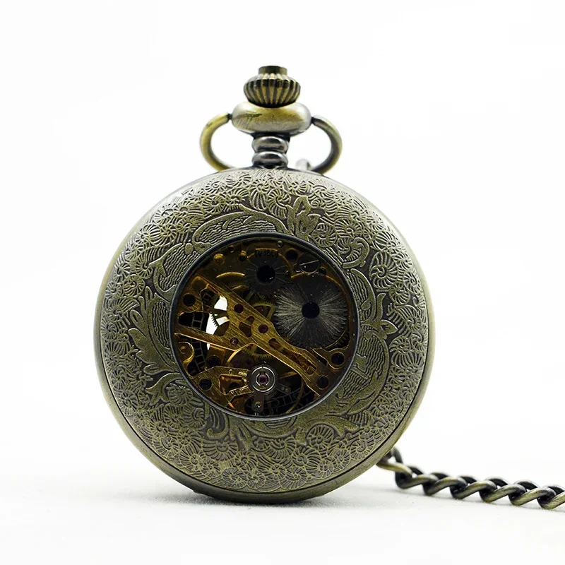Brand New Fashion Retro Hollow Carved Design Pocket Watch Mechanical Manual Winding Steampunk Sweater Chain Pendant Gift