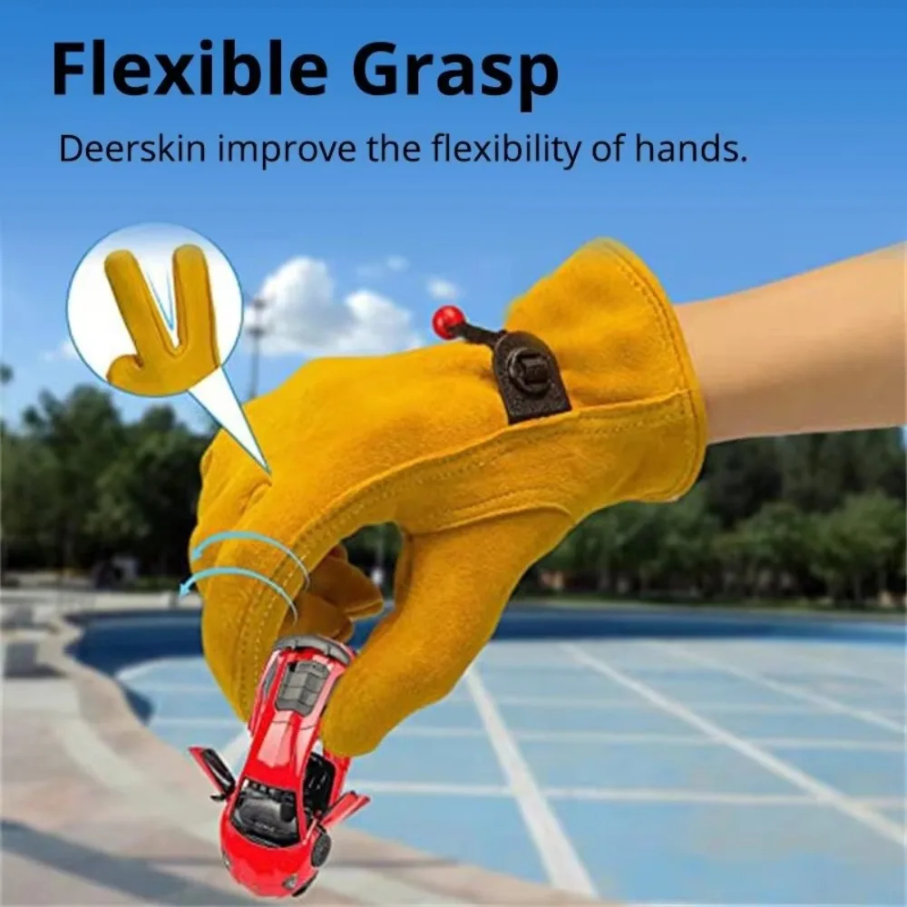 1 Pair Durable Yellow Cowhide Gloves Soft Heat-Resistant Welding Gloves Finger Guards Welder Supplies Work Gloves Workplace