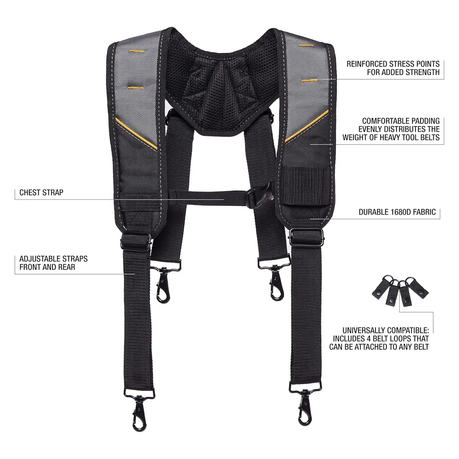 TOUGHBUILT TB-CT-51P shoulder straps are adjustable, elastic, comfortable, durable, sturdy, and wear-resistant
