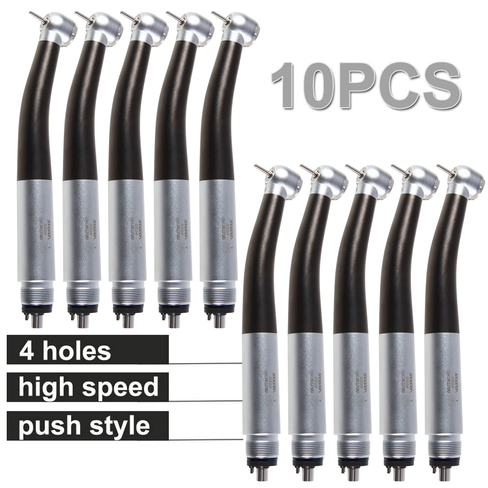 SKYSEA 1-10Pcs Dental High Speed  Air Turbine Handpiece Push Button 4 Spray Big Head 4Hole for NSK