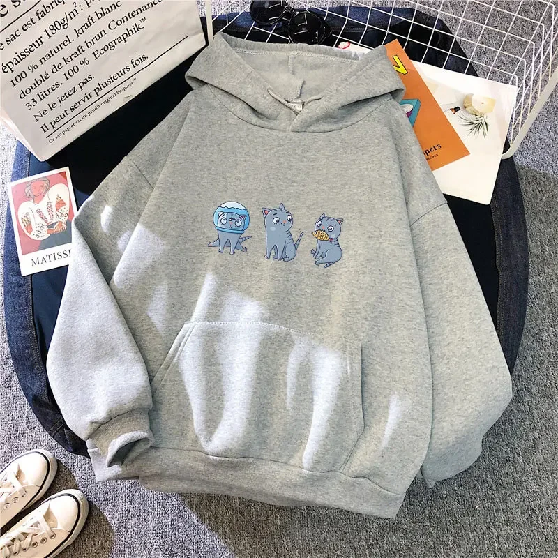 

Cute Funny Cats Print Hoodies Teens Daily Street Wear Spring Long Sleeve Sweaters Casual Funny Loose Hooded Top