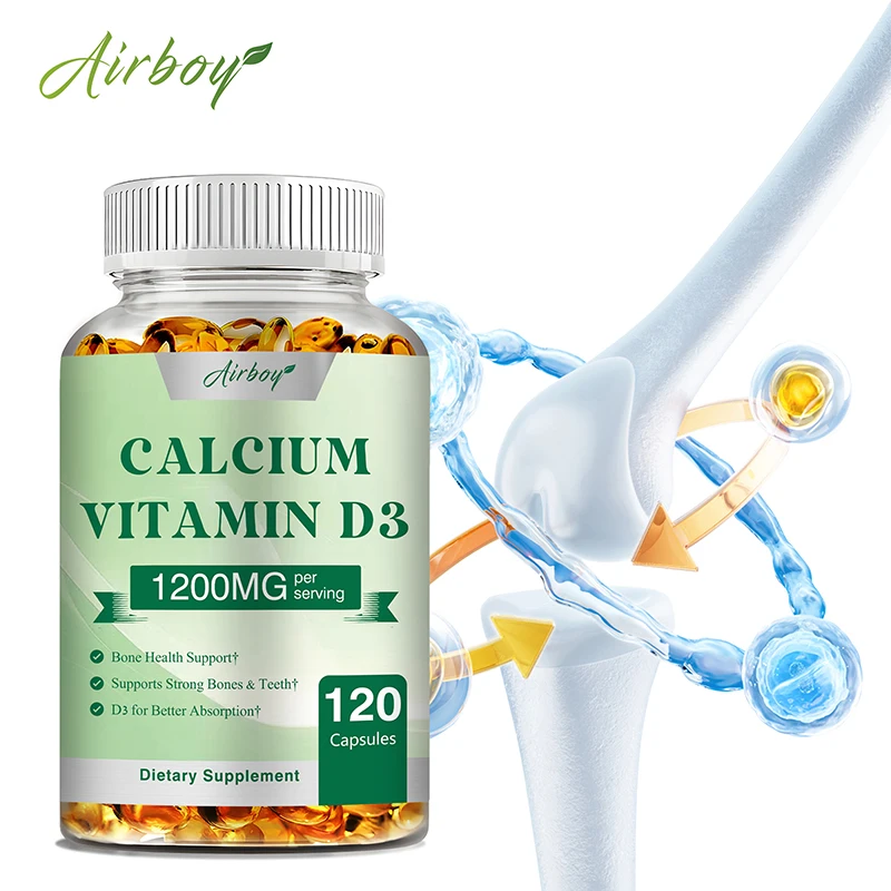 Calcium + Vitamin D3 Capsules - Strong Bones and Teeth, Immune Support - Non-GMO, Gluten-free