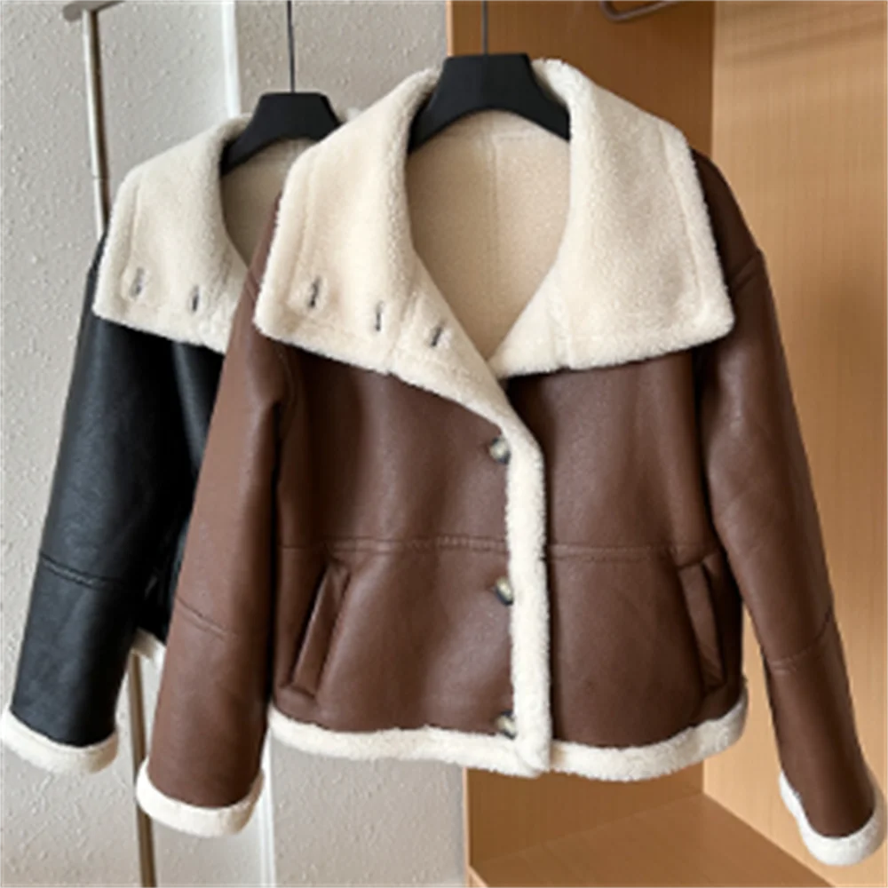 

fur women's short loose jacket pu lamb fur white coat