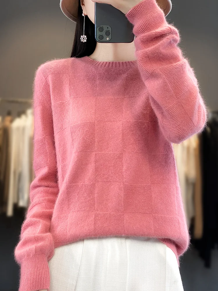 

Autumn Winter Women Sweater 100% Mink Cashmere Basic O-neck Pullover Solid Casual Cashmere Knitwear Female Grace Clothing Tops