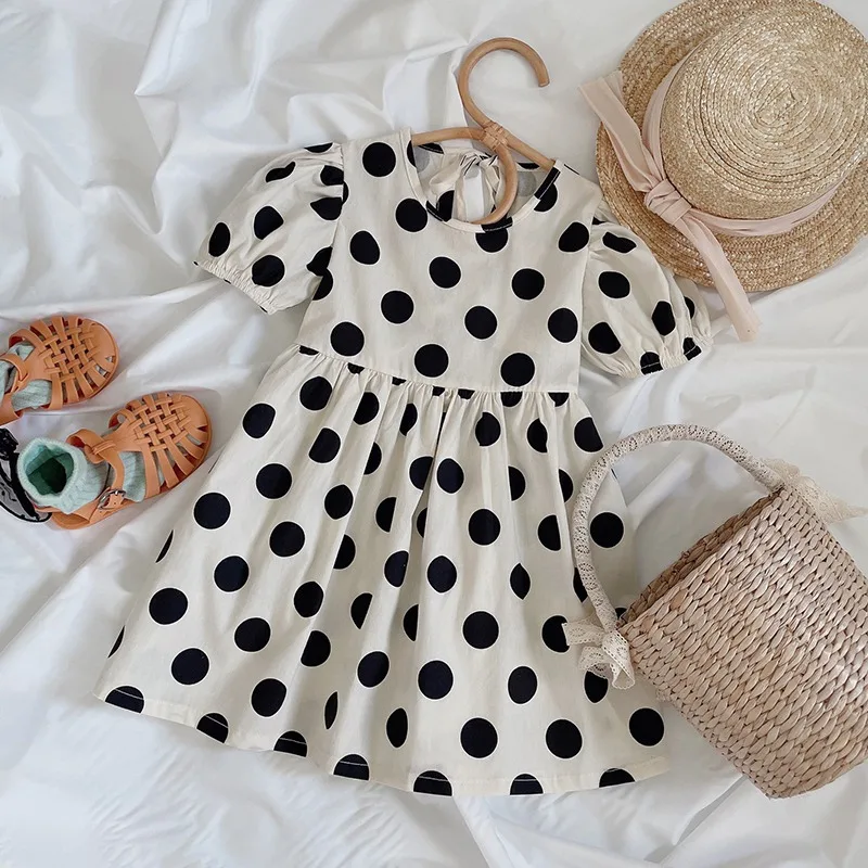 Summer Girls Dresses Polka Dot Print Princess Dress Baby Kids Children\'s Clothing Puff Sleeve Backless Beach Dresses