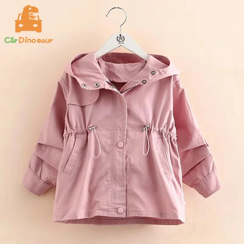 Spring Autumn New 2 3 4 5 6 7 8 9 10 12 Years Student‘s Outerwear Coats Baby Kids Girls Medium Long Slim Waist Hooded Trench