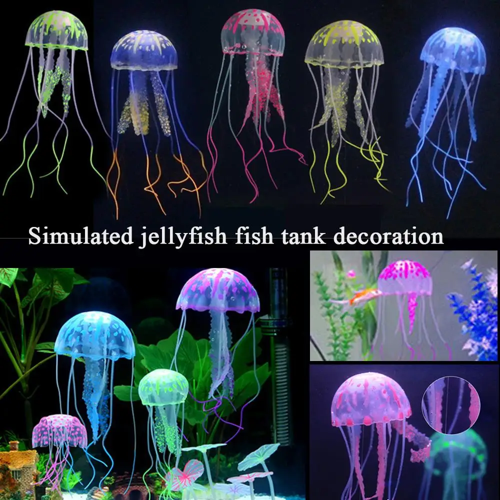 Fluorescent Small Aquatic Landscape Floating Jellyfish Aquarium Decoration Tank Ornament Simulation Jellyfish Silicone Software