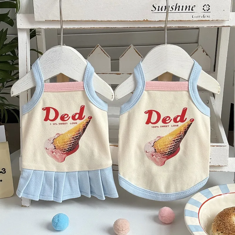 Cute Cartoon Print Pet Vest Spring and Summer Universal Kitten Dog Suspender Princess Dress