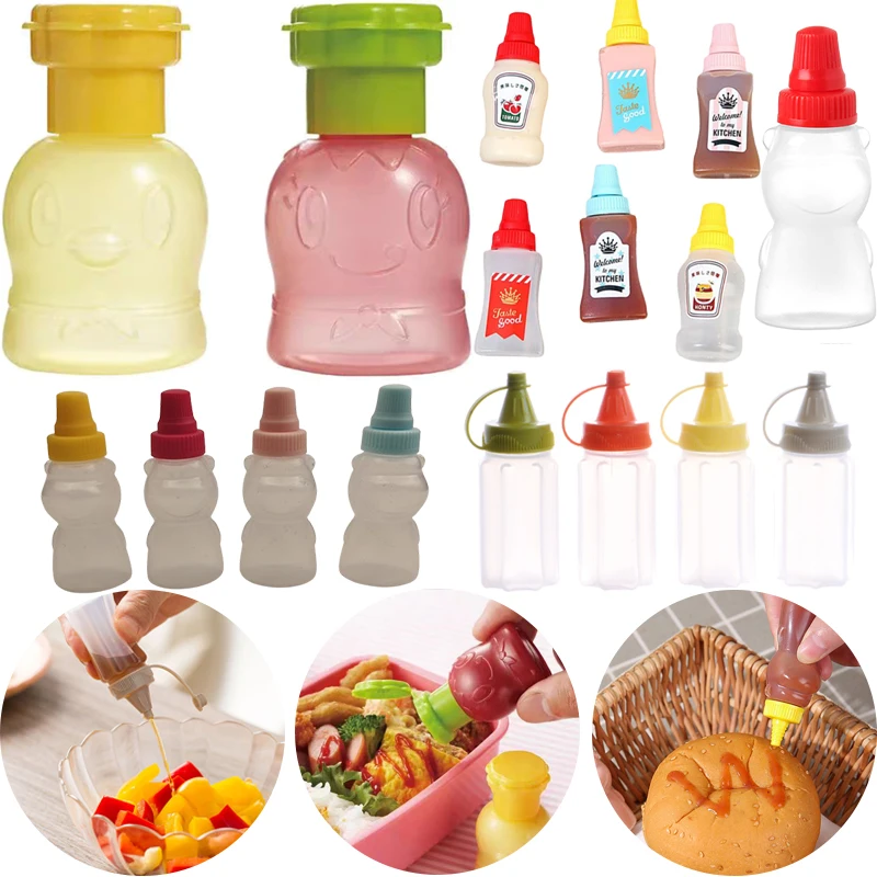 2Pcs Mini Condiment Bottle Camping Squeeze Seasoning Container Ketchup Oil Cruet Soy Sauce Condiments Jars For Bbq Kitchen