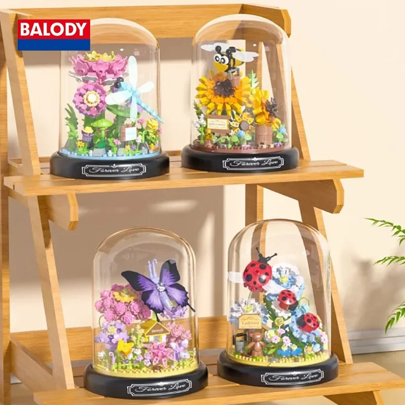 BALODY 6PCS Mode 3D Cartoon Blumenerde Bausteine Hohe Reduktion Originalität Tabletop Dekoration Kinder Weihnachten Geschenk