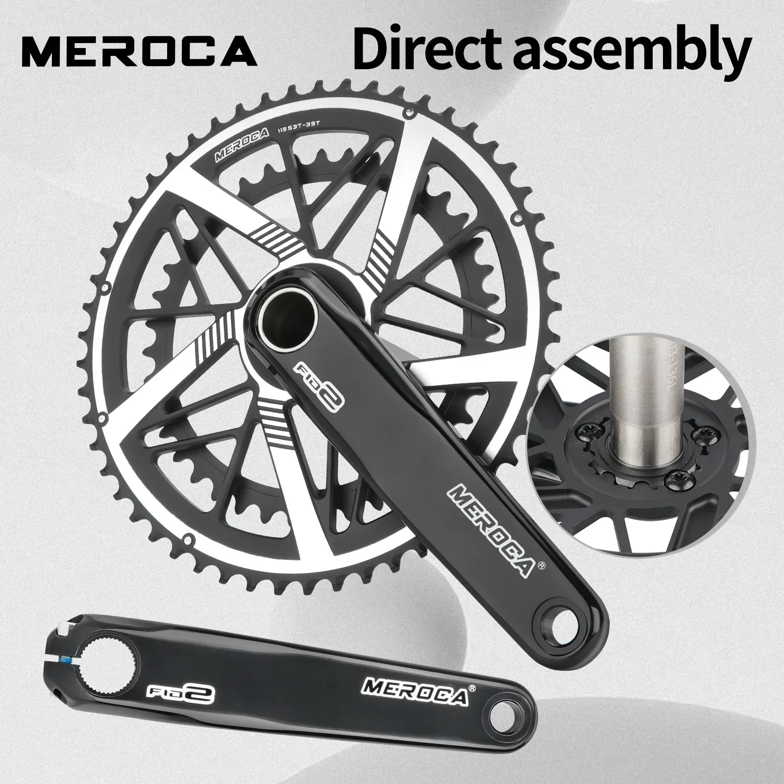 

MEROCA Road Bike Crankset 9/10/11S 50-34T 52-36T 53-39T Direct Mount Double Chainring 170mm Aluminum Alloy Crankshaft