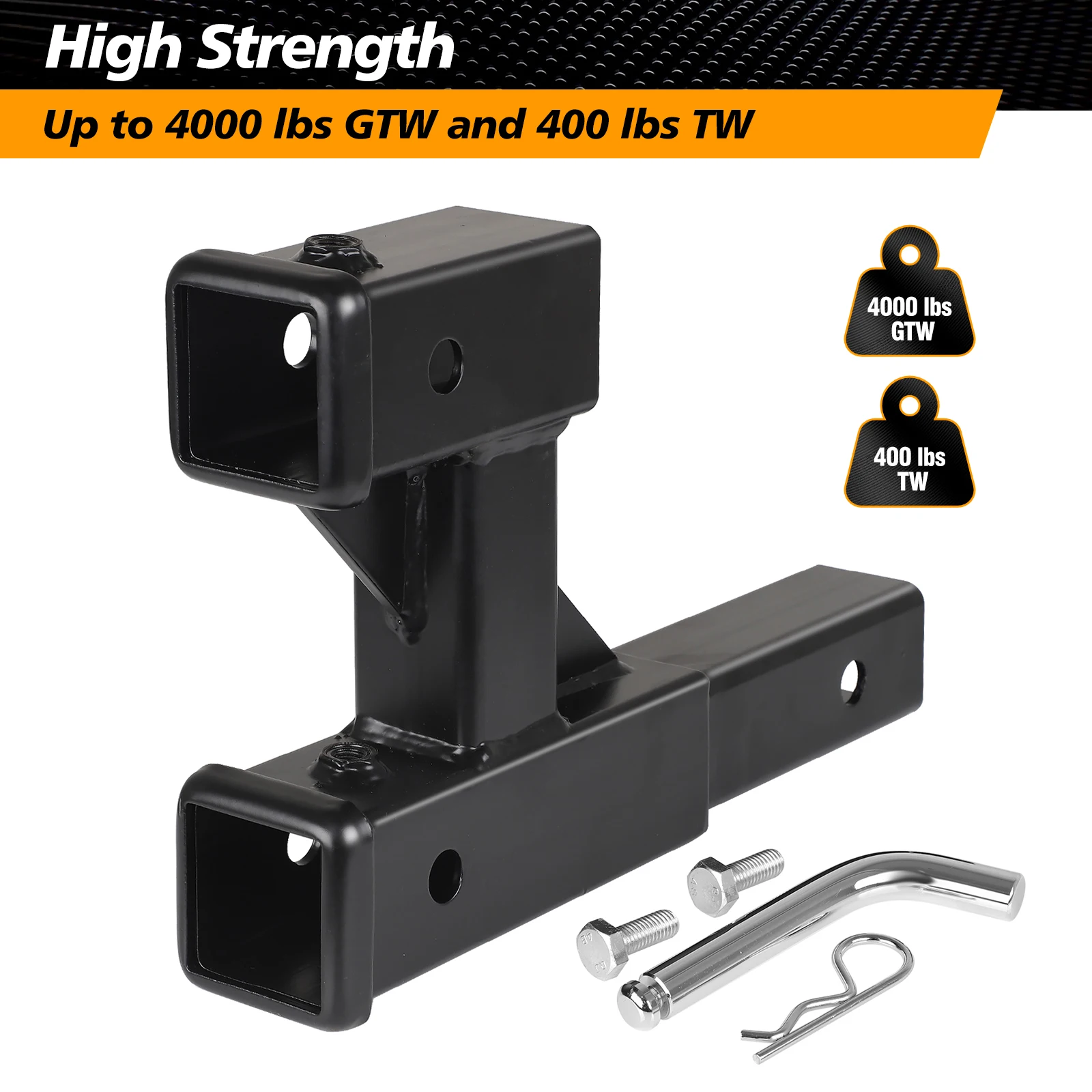 Double Hitch Receiver 2 inch Trailer Dual Hitch Extension Riser Hitch Adapter 9.84 inch Max Length 3000KG GTW