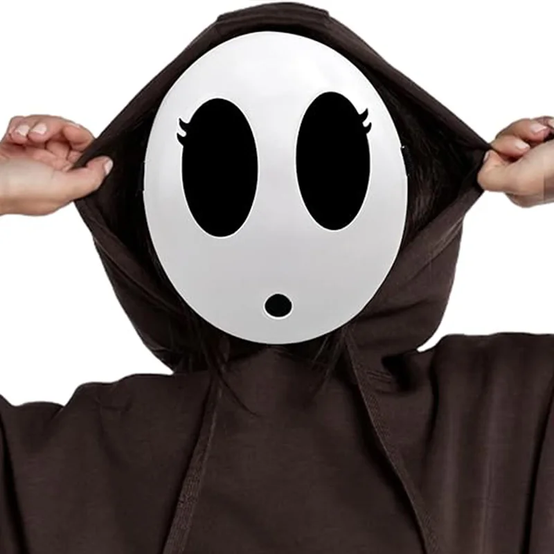 Gra Bros biała maska Shy Guy Halloween maska karnawałowa maska pełnotwarzowa dla chłopca i dziewczynki śmieszne rekwizyty do kostiumów Cosplay