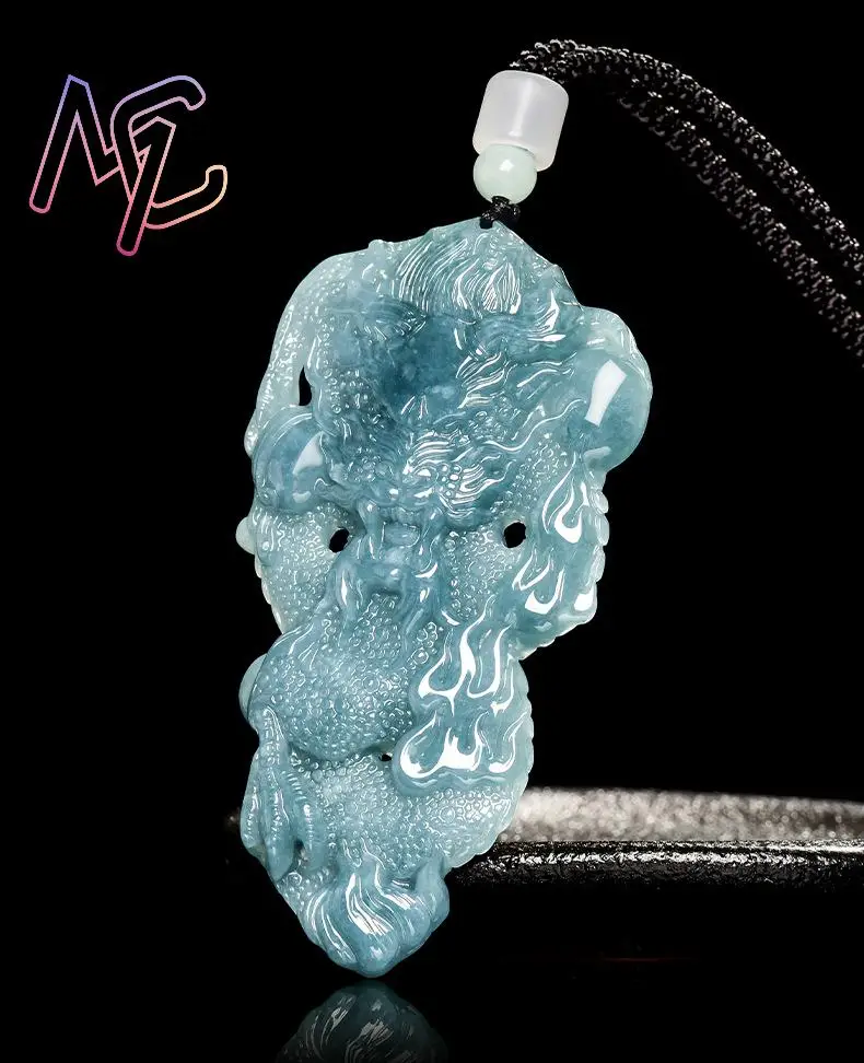 Myanmar Jadeite Dragon Pendant Necklace Stone Carved Amulet Fashion Accessories Talismans Vintage Burmese Jade Designer view 4