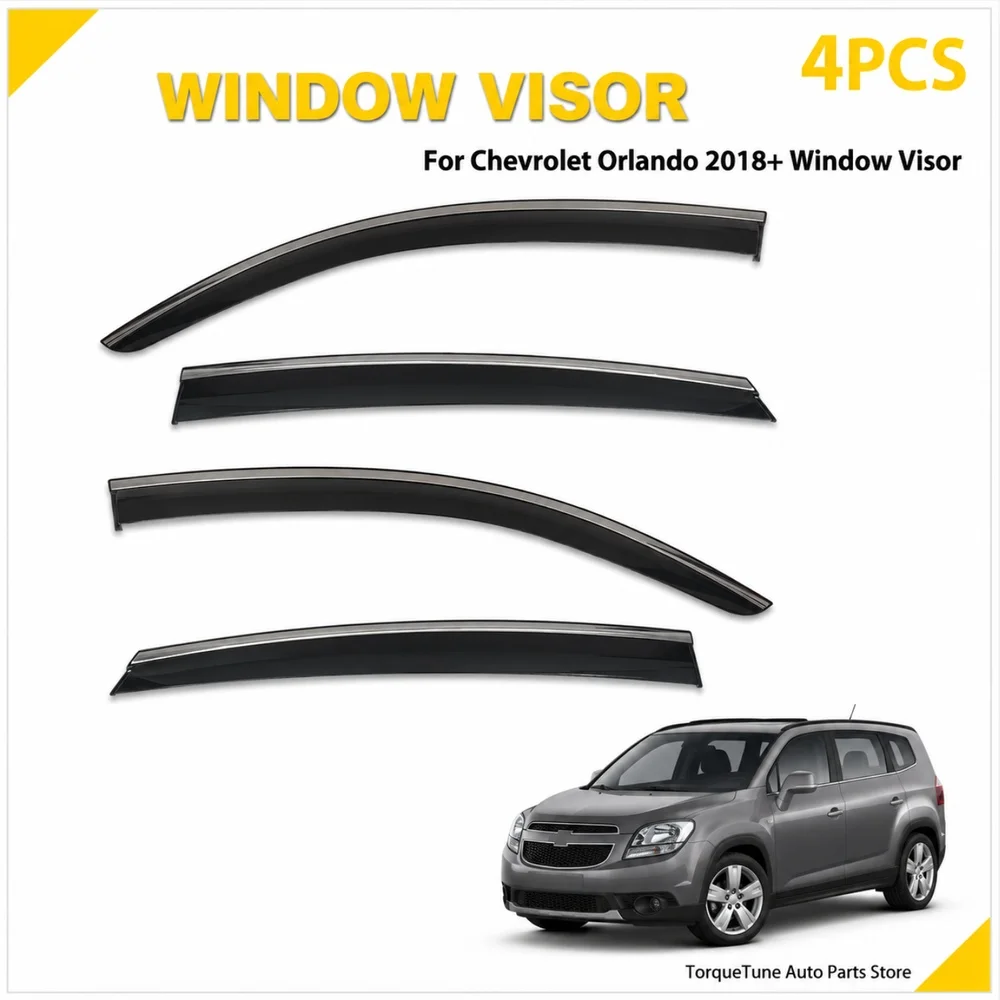 Injection Molded Side Window Visor, Direct Fit Easy Mount Sun & Rain Vent Shield for Chevrolet Orlando 2018 and Newer
