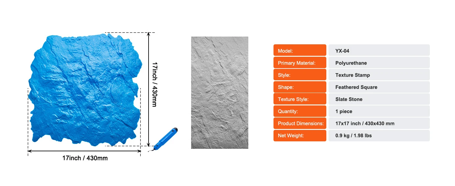 VEVOR Concrete Stamps Mat Concrete Texturing Skin Polyurethane Stamp Stone Tile Texture Mat Slate floor Imprint Concrete Molds