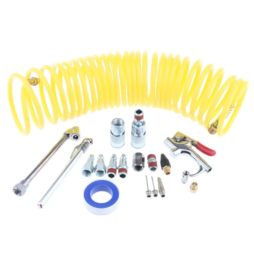 

1/4 NPT Air Accessory Kit 20 Pieces with Nylon Hose/Blow /Tire Gauge