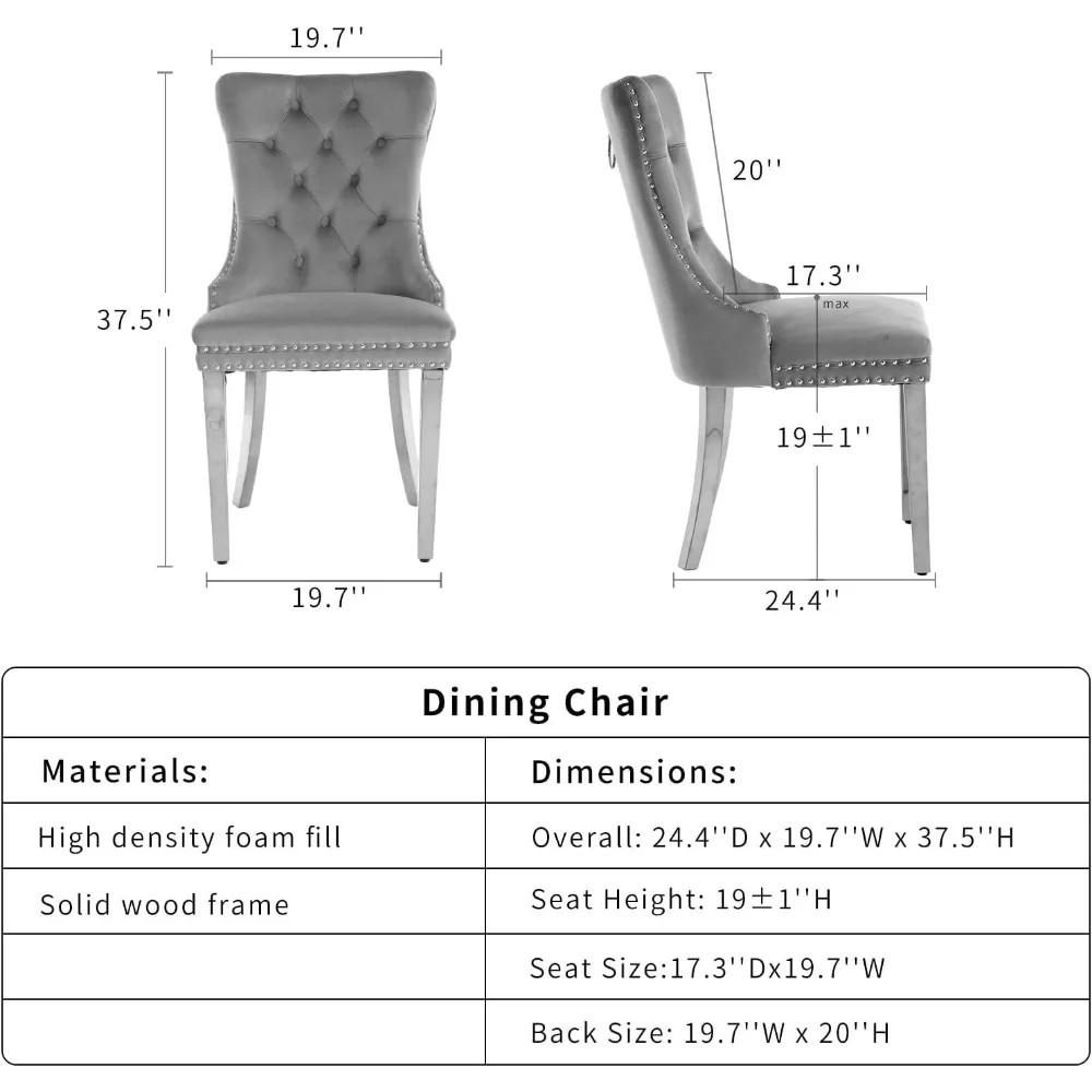 Black Velvet Dining Chairs Set of 4, Kitchen & Dining Room Chairs, Four Fabric Tufted Dinning Chairs, Velvet Upholstered, Wing B