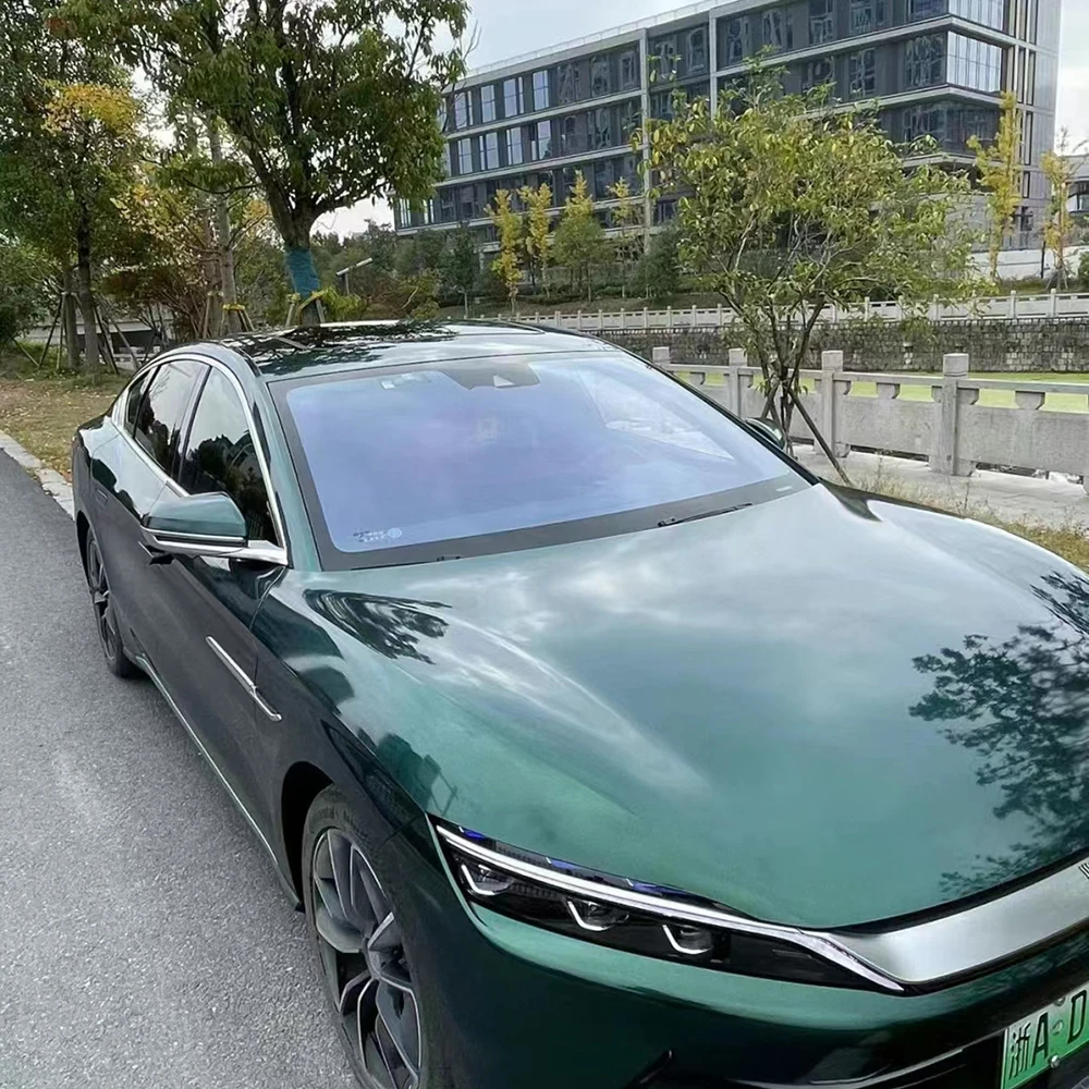 PET Backing Qianshan Green Car Stickers Glossy Metallic Vinyl Carbon Fiber Roof Wrap