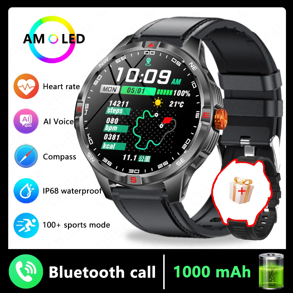 GPS Outdoor Militaire Heren Smart Horloge 5ATM Waterdichte Sport 1000 Batterij Kompas Gezondheid Monitoring Bluetooth Oproep Smartwatches