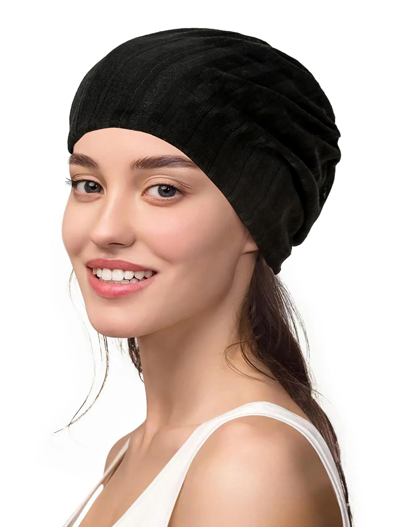 Trendy Stripe Women Hijab Caps Wrap Head Soft Breathable Turban Bonnet Fashion Headdress Solid Color Pullover Knitted Hats