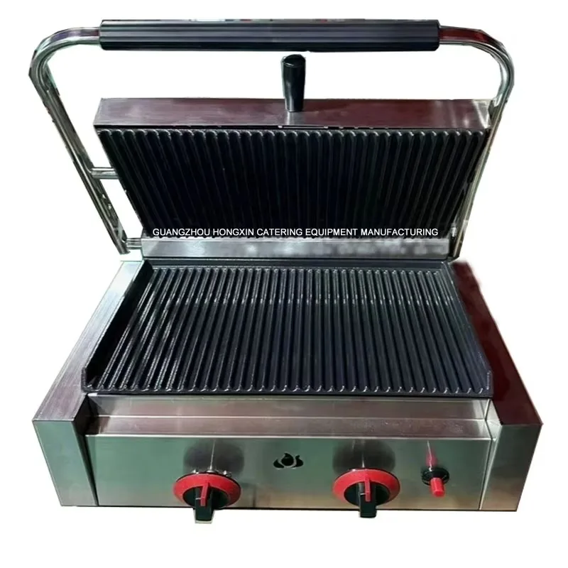Parrilla comercial de Panini de gas Hevy Duty para restaurante, máquina de prensa de Panini con plancha de parrilla de Gas