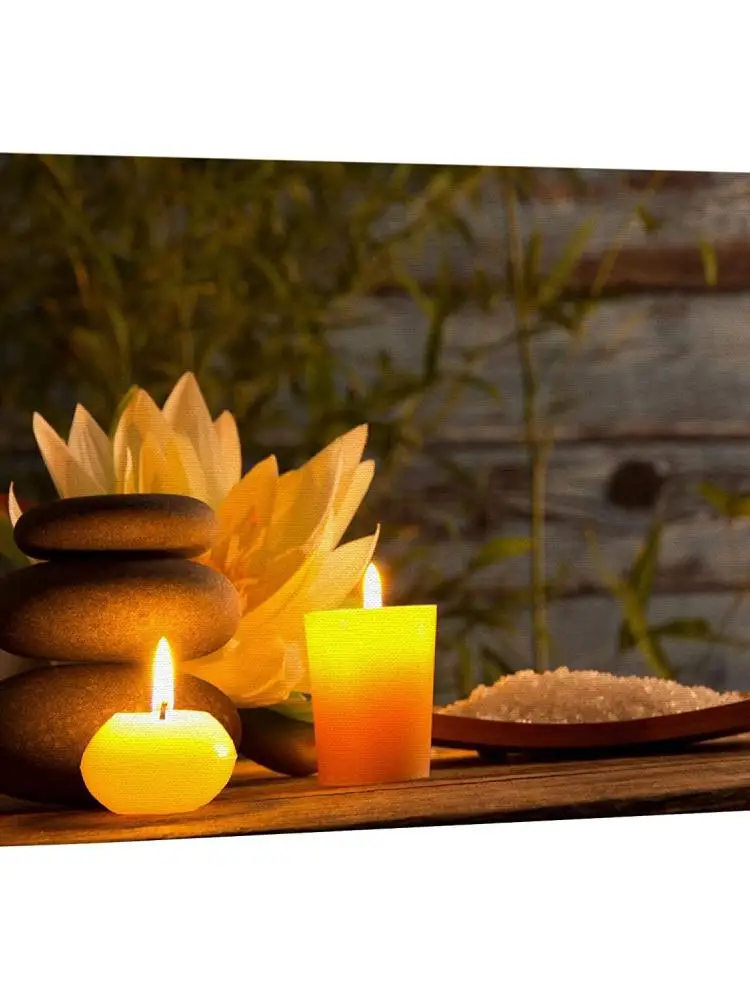 Zen Meditation Spa Candle Massage Stones Nature Canvas Wall Art Posters Ideal for Bathroom Decorations and Home Decor