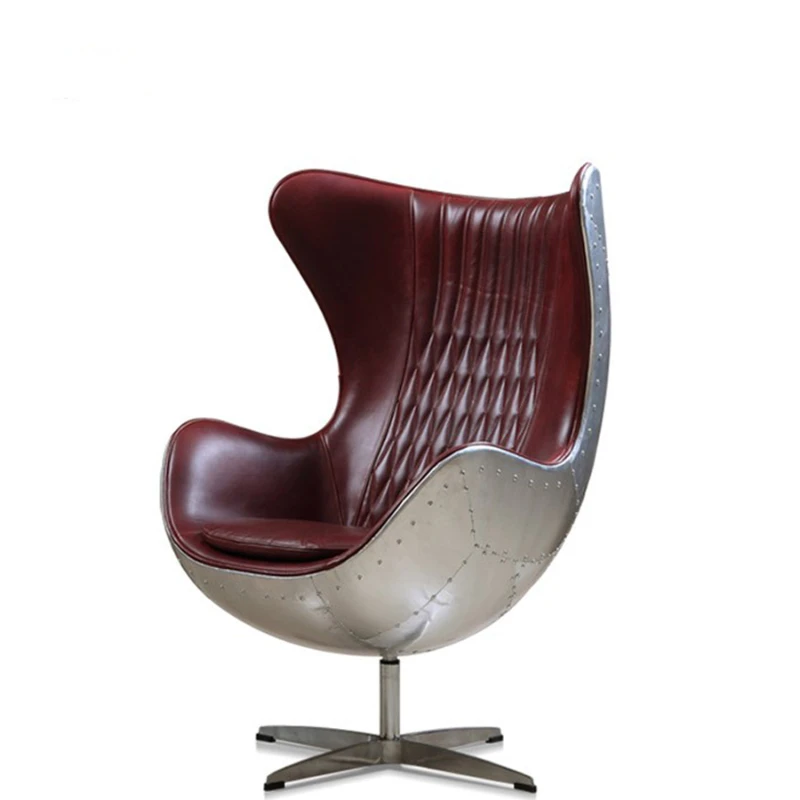 American Wrought Iron Loft Egg Chair Retro Creative Aluminum Leather Egg Chair Leather Alumimum Casual Swivel Chair