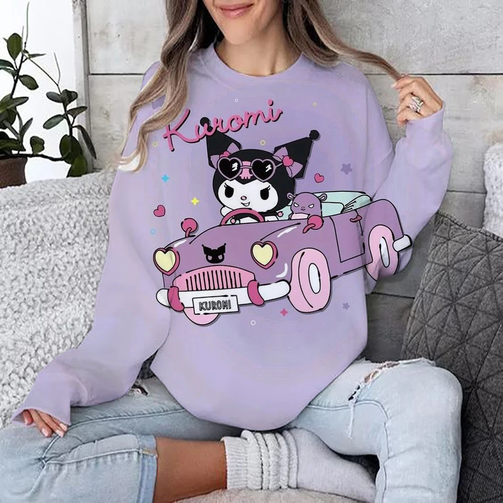 Pullover girocollo con stampa vintage HELLO KITTY Felpa con cappuccio Harajuku Felpa autunnale da donna Felpe kawaii HELLO KITTY