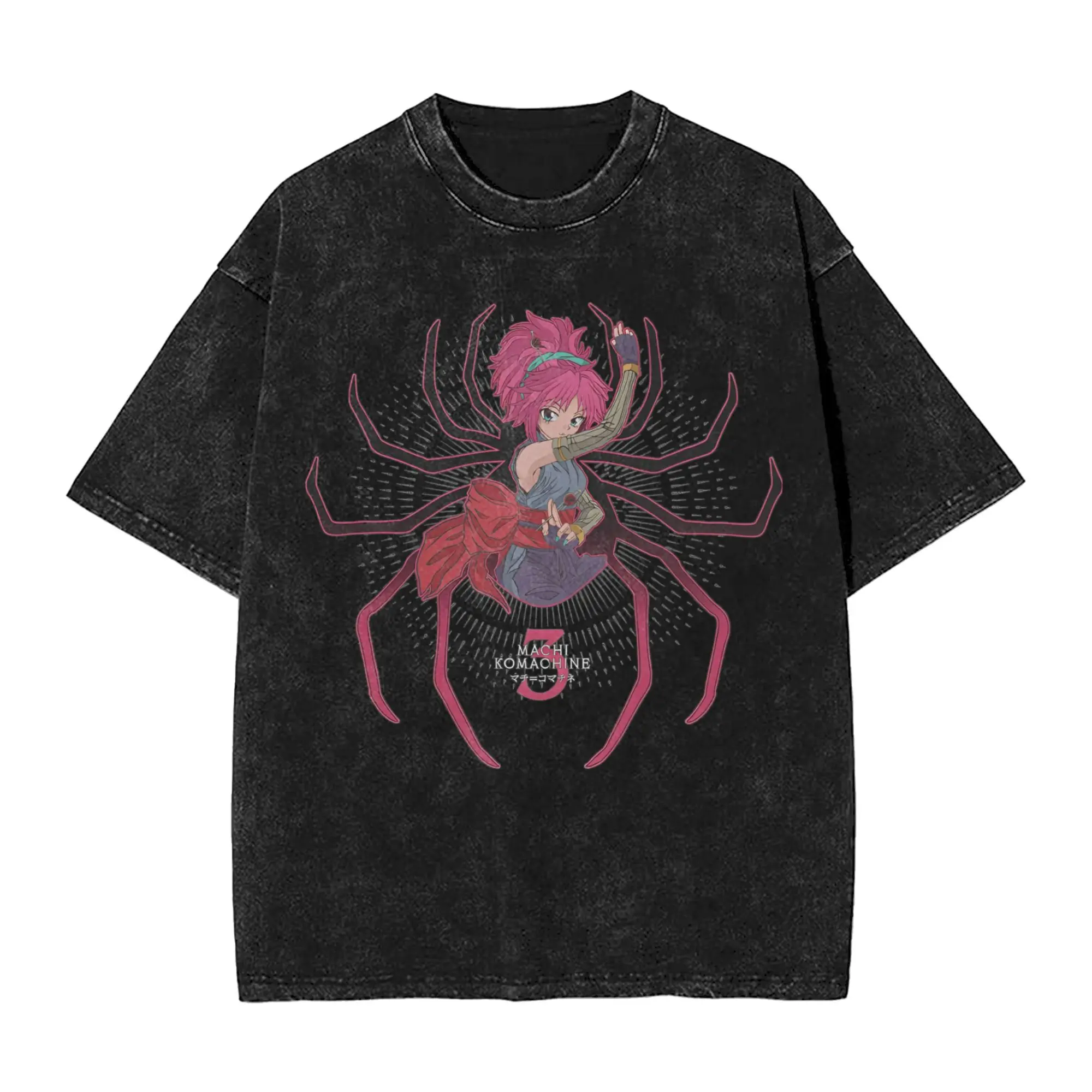 Anime HUNTER×HUNTER Machi Printing T-shirt Men Women Oversized Tshirts Washed Cotton Tee Harajuku Male Manga Vintage T Shirt