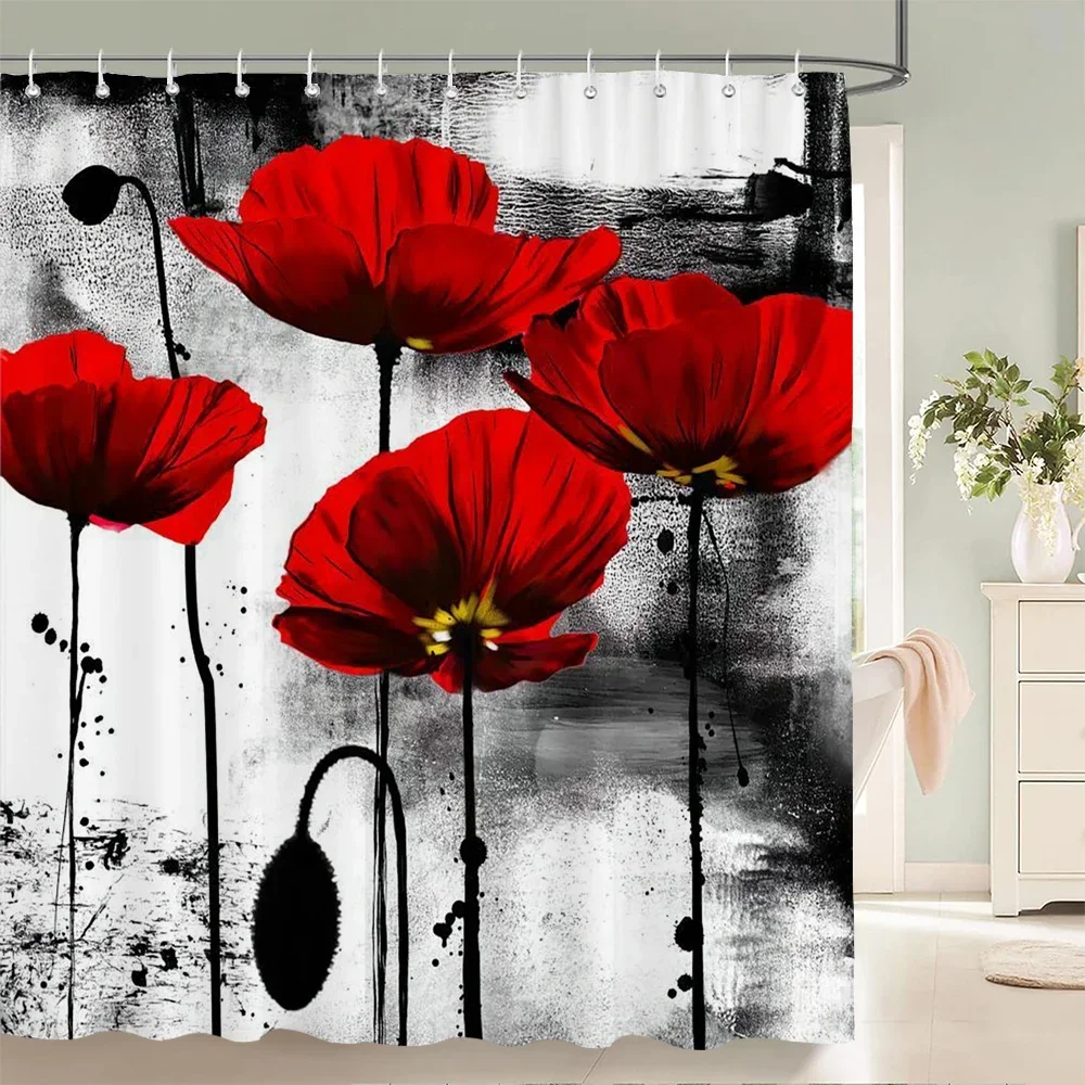 

1 pcs Colorful Floral printed shower curtain polyester fabric partition bathroom curtain with hooks home decorative curtain