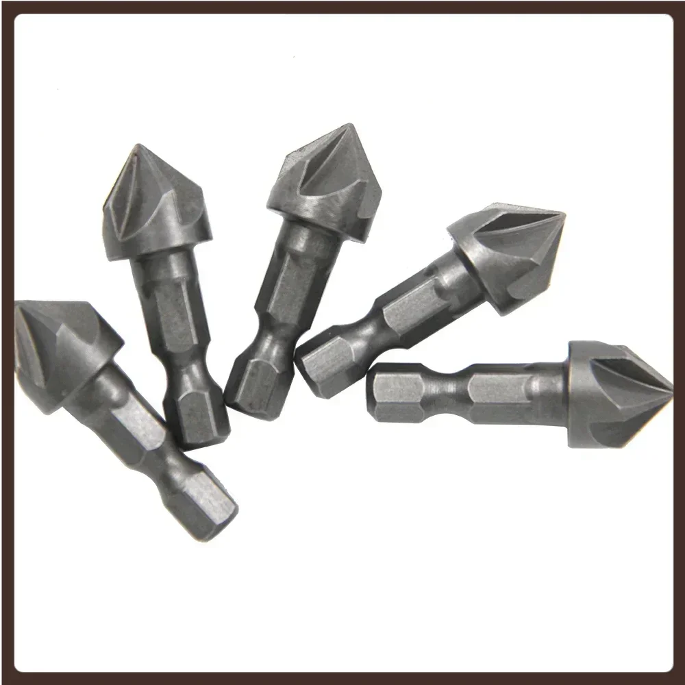 2pc small hexagonal handle five edge chamfering tool chamfering cutter woodworking hole opener spot facer reaming tool drill bit