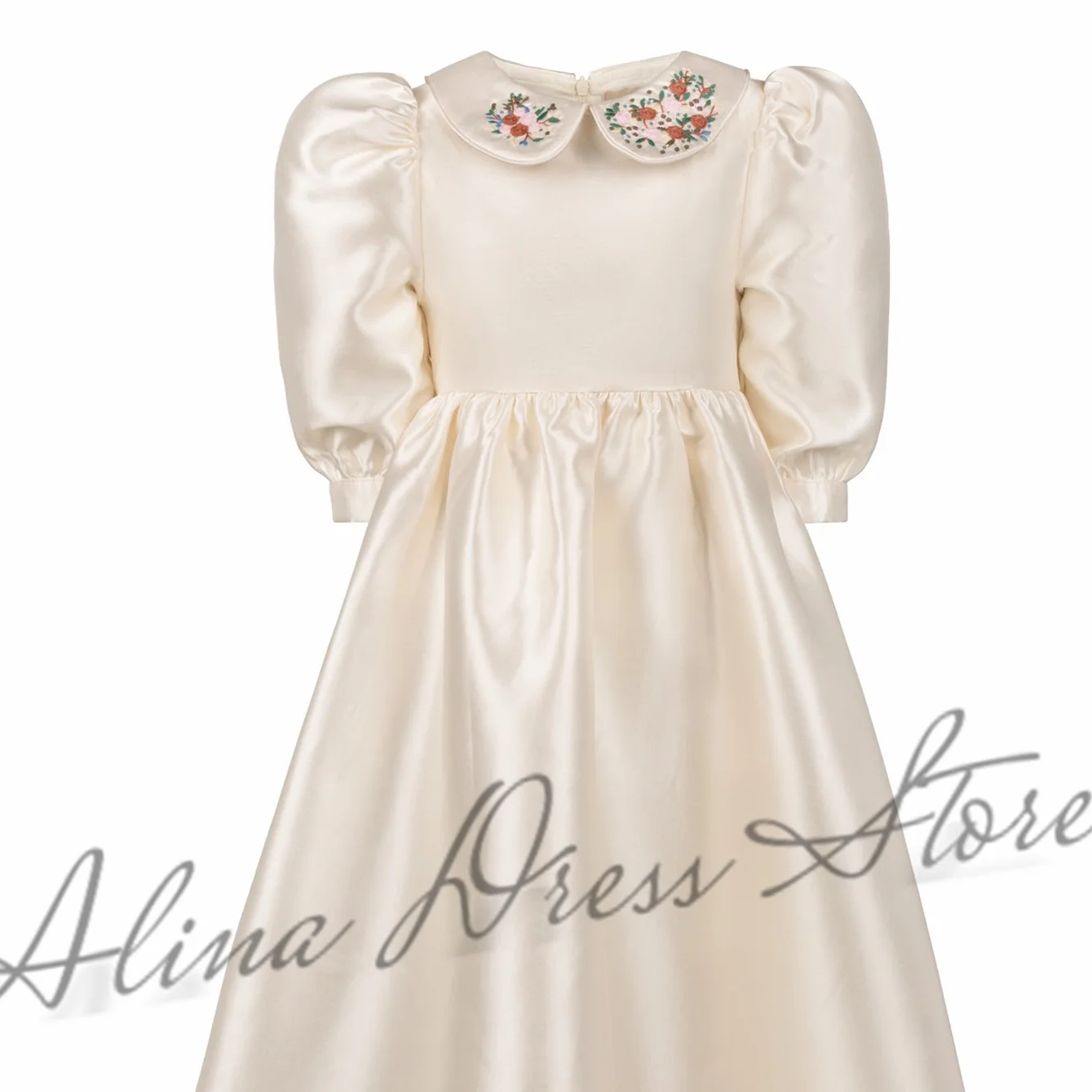 Customized Flower Girl Dress For Wedding Bridesmaid Appliques Short Sleeve Floor Length Kids Birthday First Communion Gown