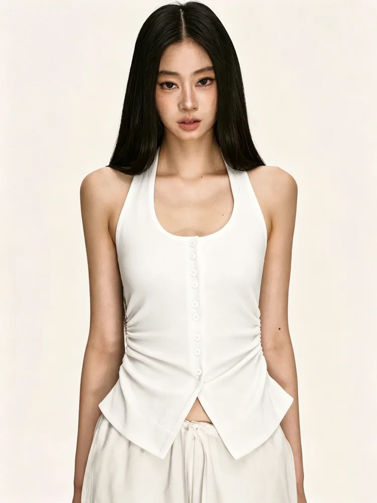 Summer Women's Slim Fit Cotton Tank Top Neck Hanging Strap Vest 95% Cotton 5% Spandex  Color Base Layer Shirt