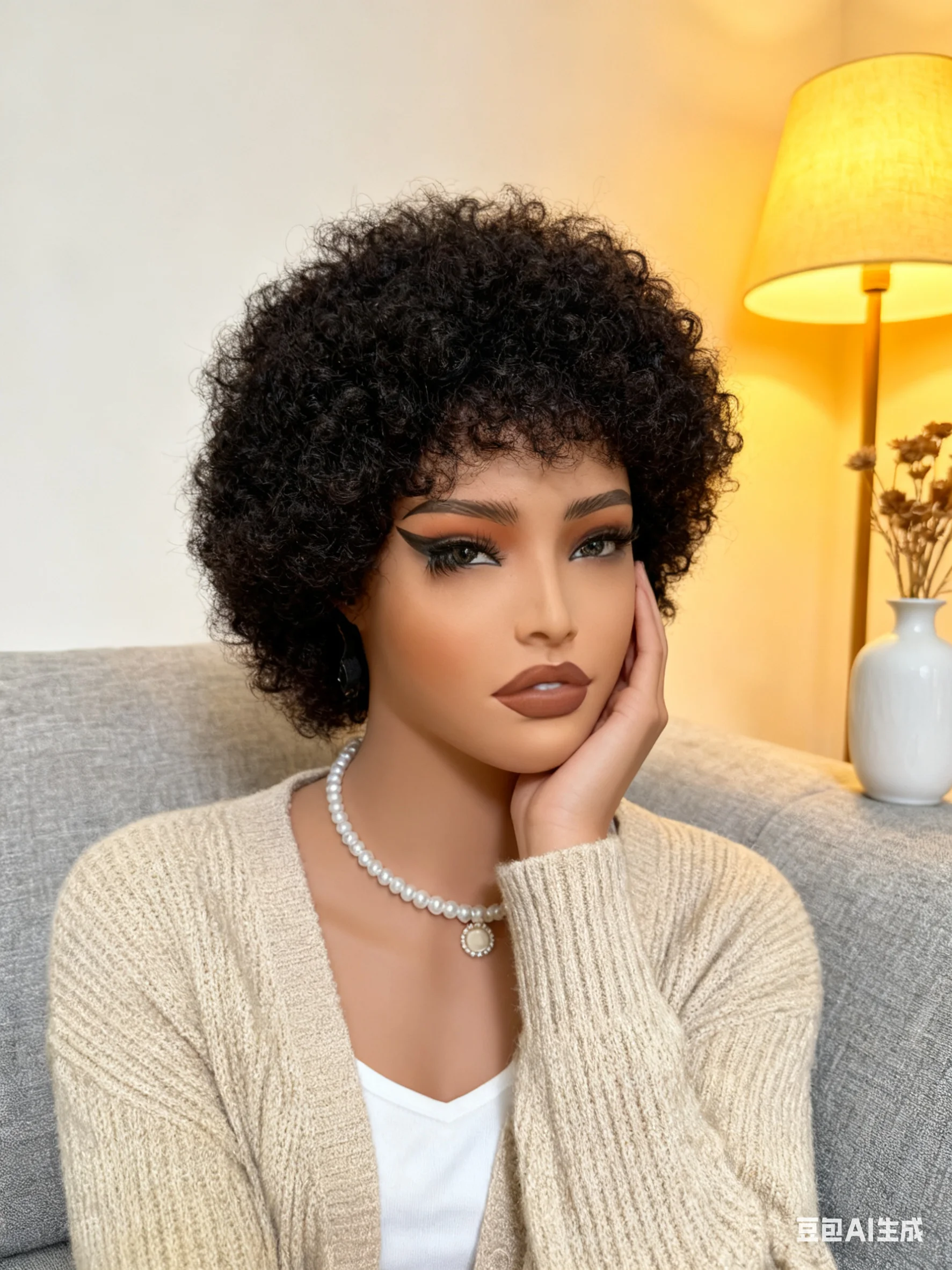 الأفرو غريب مجعد الشعر المستعار الإنسان للنساء السود الشعر البرازيلي الطبيعي الأسود آلة كاملة عابث قطع شعر مستعار رقيق